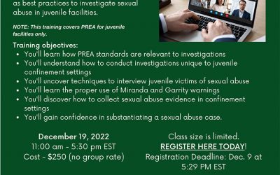Don’t miss our PREA Juvenile Specialized Investigations Training